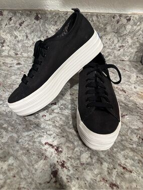 Keds Black Canvas Platform Sneakers with White Sole